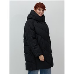 Пальто двубортная зимнее утепленное женское черного цвета 7732Ch