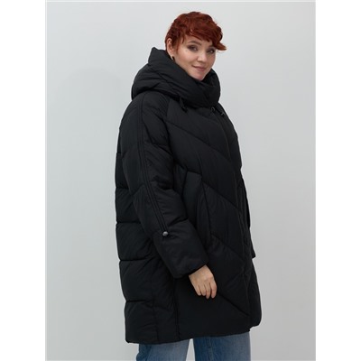 Пальто двубортная зимнее утепленное женское черного цвета 7732Ch