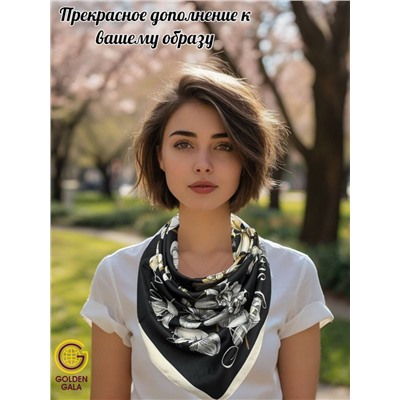 Платок шелковый Арт М43/1 (черный с бежевой каймой)