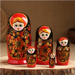 Матрёшка «Рябинка», чёрный платок, 5 кукольная, 18 см