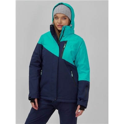 Горнолыжная куртка женская зимняя бирюзового цвета 707Br