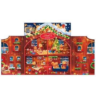 Lindt Teddy Adventskalender 128g, Линдт Адвент-календарь 2025 Тедди, 24 сладких сюрприза, 128 грамм