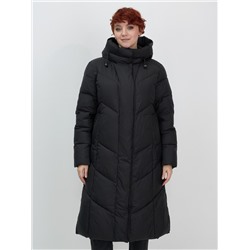 Пальто зимнее утепленное с капюшоном женское черного цвета 7628Ch