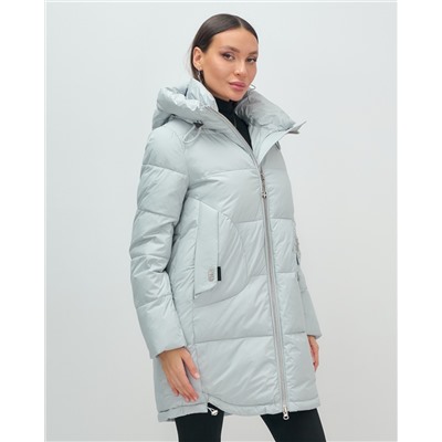 Куртка зимняя женская с капюшоном модная голубого цвета 3193Gl