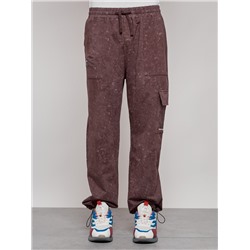 Широкие спортивные брюки трикотажные мужские коричневого цвета 12932K