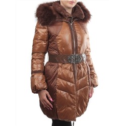 1207 BROWN Куртка зимняя женская (пух, натуральный мех)