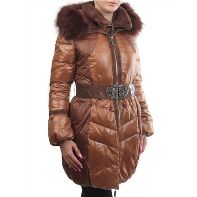 1207 BROWN Куртка зимняя женская (пух, натуральный мех)