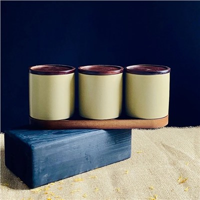 235-106 Набор из 3 банок 350мл с крышками на подставке TROPICAL в под.уп.(х8)Фарфор