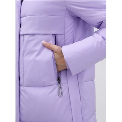 Пальто утепленное стеганное зимнее с капюшоном женское фиолетового цвета 9628F