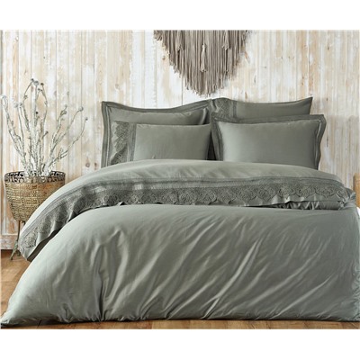 2 сп. Евро Комплект Постельного Белья Cotton Saten Alicia Yeşil - EcoCotton