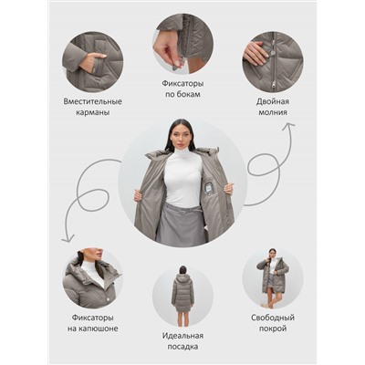 Куртка зимняя женская классическая с капюшоном серого цвета 7671Sr