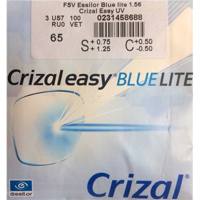Линза Essilor FSV 1.56 HMC Blue lite Crizal Easy UV