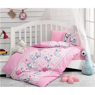 Постельное белье из ранфорса для новорожденных Bebek Ranforce Miyav Pembe - cotton box