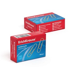 Скрепки канцелярские ErichKrause, 28 мм, 100 шт., омедненные, картонная упаковка