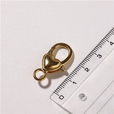 Замок карабин «Сердечко», гладкое, 3 шт. 14×26 мм, цвет золото