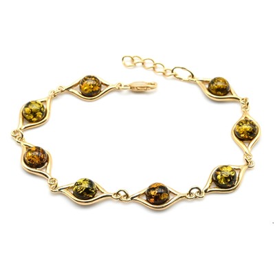 Браслет с янтарем С925 "глазки" 10*23мм зеленый, 20,5см, 8,3г