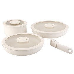 Набор посуды для приготовления со съемной ручкой Smart Ceramic, 7 предметов, цвета топленого молока