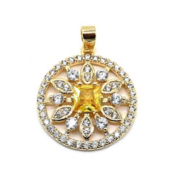 Кулон на шею Ø19мм с фианитами, золотистая