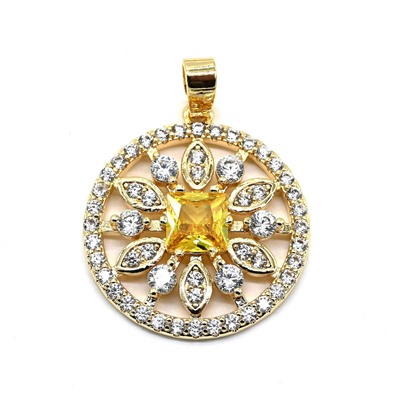 Кулон на шею Ø19мм с фианитами, золотистая