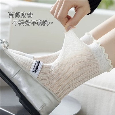 Lace tights, summer thin white socks, shoes for leather shoes, mid-length
