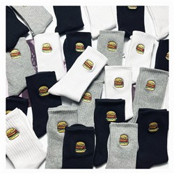 Sports cotton cartoon colored trend knee socks for men and women, Japanese version, with embroidery, mid-length