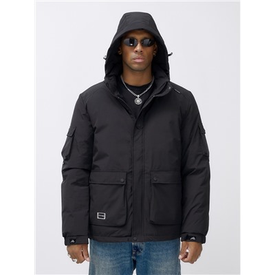 Куртка спортивная мужская зимняя с капюшоном черного цвета 2333Ch