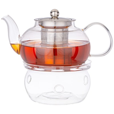 ЧАЙНИК ЗАВАРОЧНЫЙ AGNESS С ФИЛЬТРОМ ИЗ НЖС И СТЕКЛ. ПОДСТАВКОЙ ДЛЯ ПОДОГРЕВА 800 МЛ (КОР=24НАБОР.)