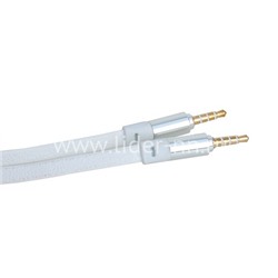Кабель AUX 3.5 на 3.5 Am-Am  (1м) 3-х контактный КОЖА плоский ELTRONIC белый (в коробке)