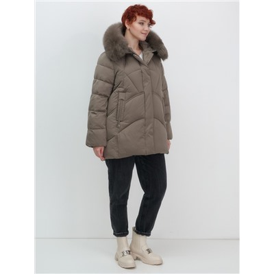 Куртка зимняя женская с мехом и капюшоном тренд коричневого цвета 7656K