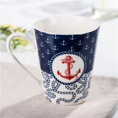 Кружка Доляна «Морячок», 310 мл, фарфор, синяя, белая