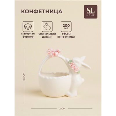 Конфетница SL Home «Лесные кролики», 12.5×8×12 см, фарфор, белая