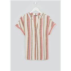 Short Sleeve Stripe Grandad Collar Shirt
