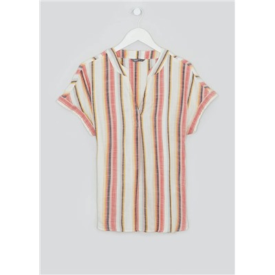 Short Sleeve Stripe Grandad Collar Shirt