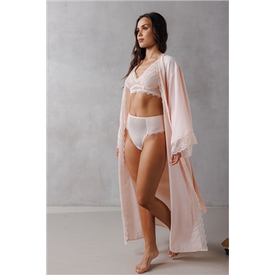 0460-NB ПЕРСИКОВЫЙ ХАЛАТ С РОЗОВЫМ КРУЖЕВОМ908698409