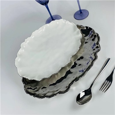 305-297 Набор из 2 овальных блюд 30,5/35,5см ВАНЕССА СЕРЕБРО в под.уп.(х12)Фарфор