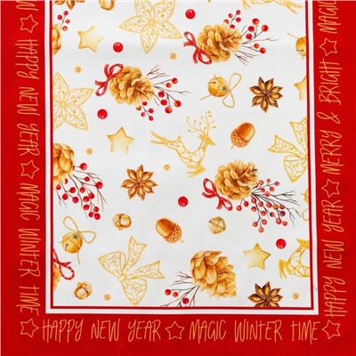 Дорожка на стол новогодняя Golden Christmas 40×147 см, 100% хлопок, саржа 190г/м², белая/красная