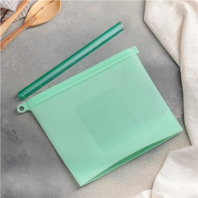 Пакет для хранения Доляна, силикон, 21.5×18 см, 1.1 л, zip lock, многофункциональный, герметичный, зелёный