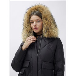 Куртка женская зимняя с мехом енот премиум класса черного цвета 3141Ch