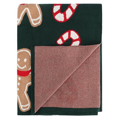 Плед из хлопка с новогодним рисунком Gingerman из коллекции New Year Essential, 130x180 см