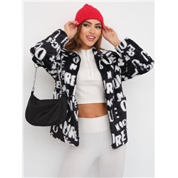 Шубка женская еврозима 22765 (черно-белый/буквы)