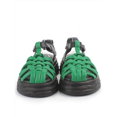 08-PEAG48-2 BLACK/GREEN Босоножки женские (натуральная кожа)