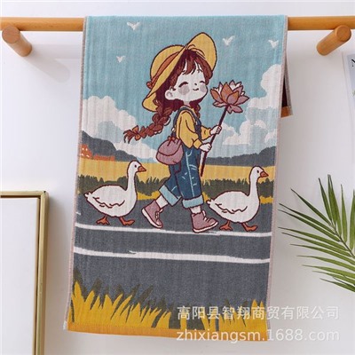 Quick dry children's cartoon cute cotton gauze bath towel for home use