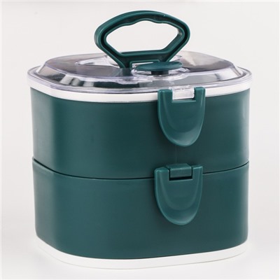 Ланч-бокс с отделениями, контейнер для еды «Антрима», 1.85 л, с ложкой, 2 уровня, 17×15 см, пластик, зелёный