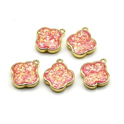 Подвеска клевер 14*14мм золотистый, вставка цв.опал розовый, отверстие 2мм