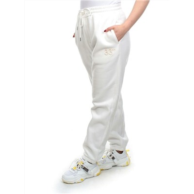 M039 WHITE Брюки спортивные женские на флисе (100% хлопок) 7986