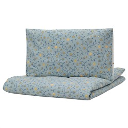 GULDVÄVARE, Bettwäsche-Set f Babybett, 2-teilig, blau/weiß Blumenmuster,, 110x125/35x55 cm