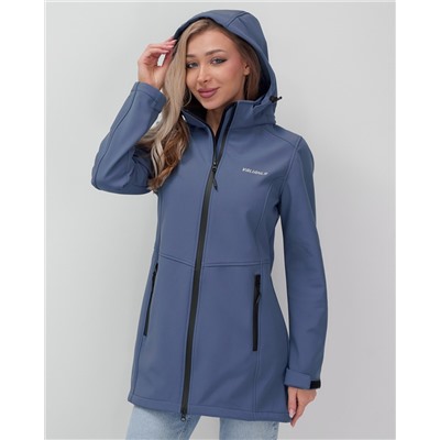 Парка спортивная женская с капюшоном softshell синего цвета 9568S