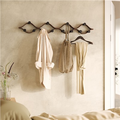 Вешалка настенная Montage, 6 крючков, черный/орех