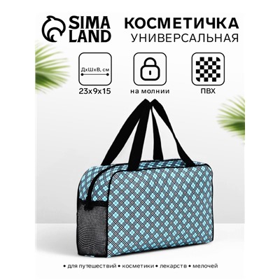 Косметичка-сумка на молнии с сеткой, с ручками, с принтом, голубая