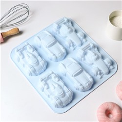 Форма для выпечки Доляна «Гонки», силикон, 29.5×27 см, 6 ячеек (11.5×6.5 см), голубая